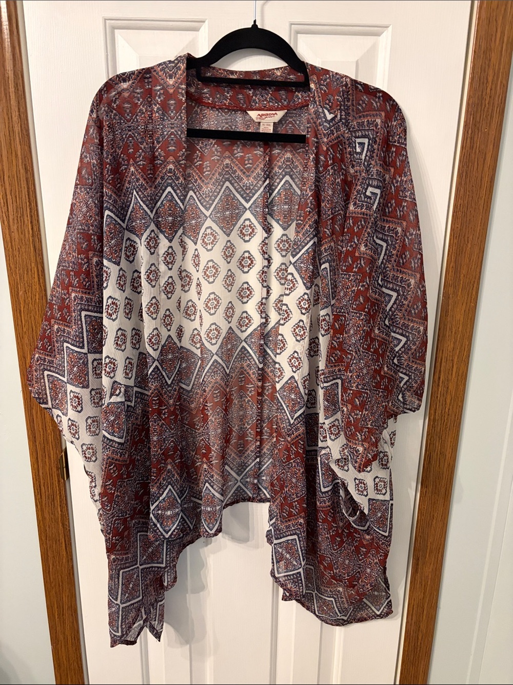 Arizona Jean Company Rust and Navy Boho Print Kimono